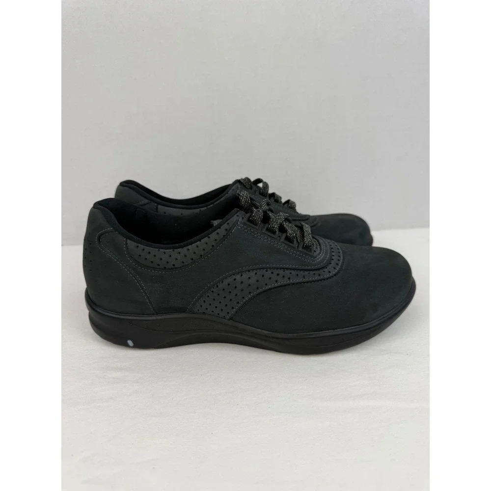 SAS Walk Easy Womens 8.5 WW Black Suede Leather Lace Up Comfort Walking Shoe USA